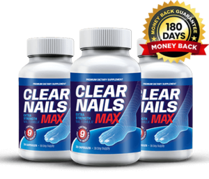 Clear Nails Max supplement bottle with a clear and strong nail graphic on the label.