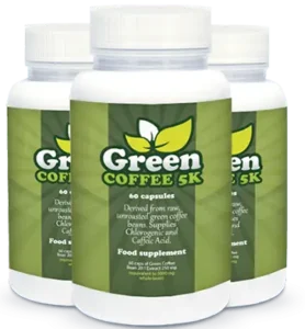 Green Coffee 5K supplement bottle showcasing the product's packaging with 5000 mg green coffee bean extract.